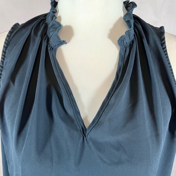 Steel blue notched neck frill trim blouse top size XL - Picture 5 of 8